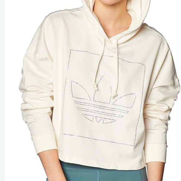 adidas Tops - Adidas Original Women's Off-White cropped Hoodie with rhinestones logo size M
